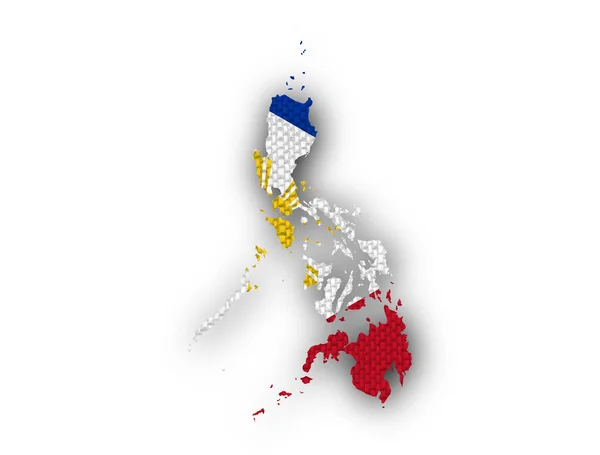 Carte et drapeau des Philippines sur du vieux linge — Photo