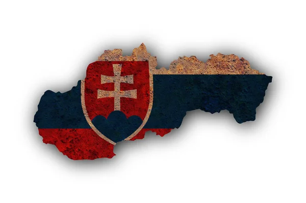 Mapa e bandeira da Eslováquia em metal enferrujado — Fotografia de Stock