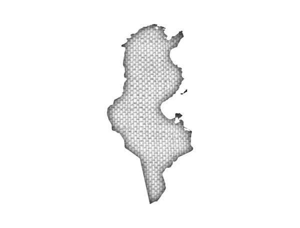 Mapa da Tunísia em linho velho — Fotografia de Stock