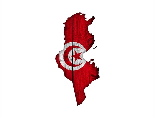 Mapa y bandera de Túnez sobre madera envejecida — Foto de Stock
