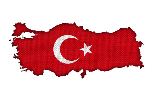 Karte und Flagge der Türkei auf altem Leinen — Stockfoto