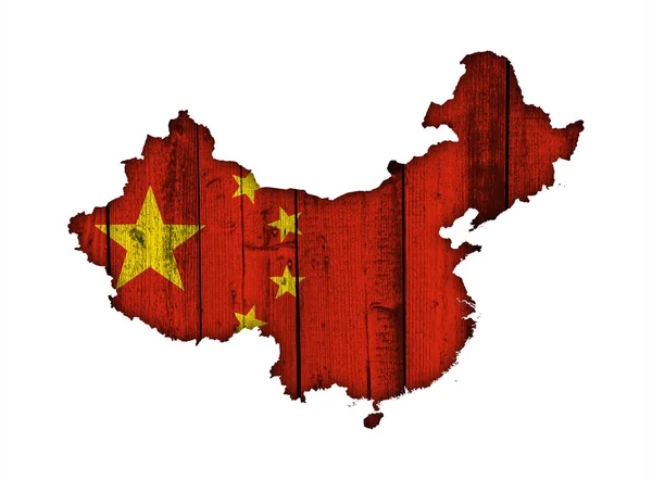 Mapa e bandeira da China em madeira intemperizada — Fotografia de Stock