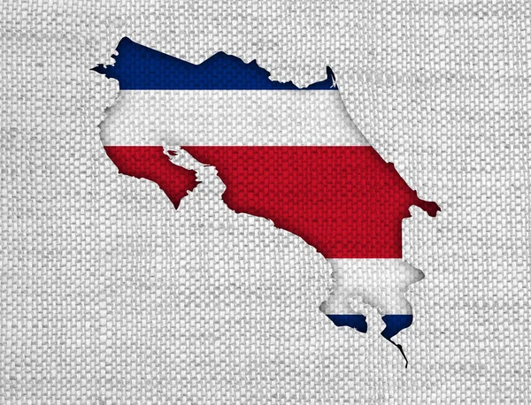 Map and flag of Costa Rica on old linen — Stock Photo, Image