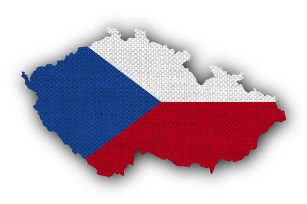 지도 및 오래 된 리넨에 체코 공화국의 국기 — 스톡 사진