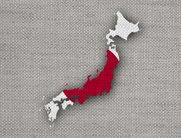 Carte et drapeau du Japon sur vieux draps — Photo