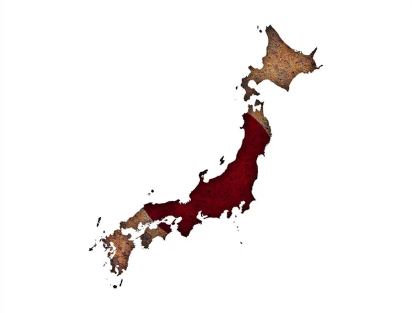 Mappa e bandiera del Giappone su metallo arrugginito — Foto Stock