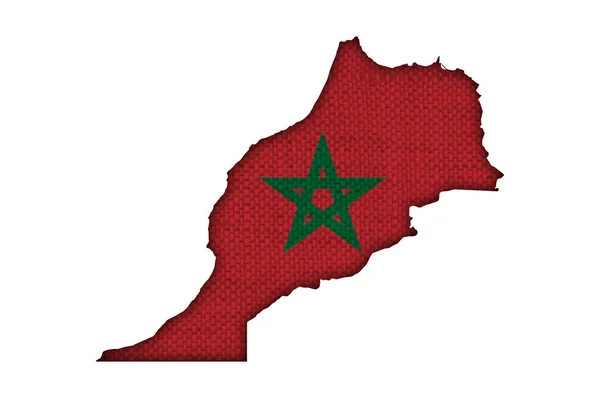 Karte und Flagge Marokkos auf altem Leinen — Stockfoto