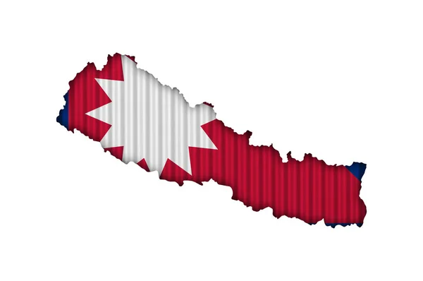 Mapa i flaga Nepalu na falistej — Zdjęcie stockowe