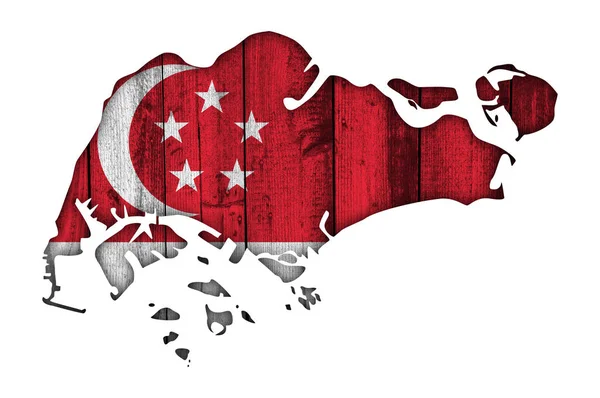 Mapa a vlajka Singapuru na dřevo — Stock fotografie
