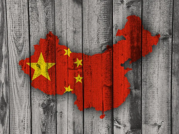 Mapy a vlajky z Číny na dřevo — Stock fotografie