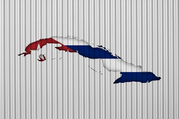 Mapa e bandeira de Cuba em ferro ondulado — Fotografia de Stock