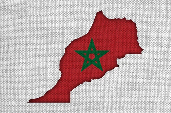 Karte und Flagge Marokkos auf altem Leinen — Stockfoto