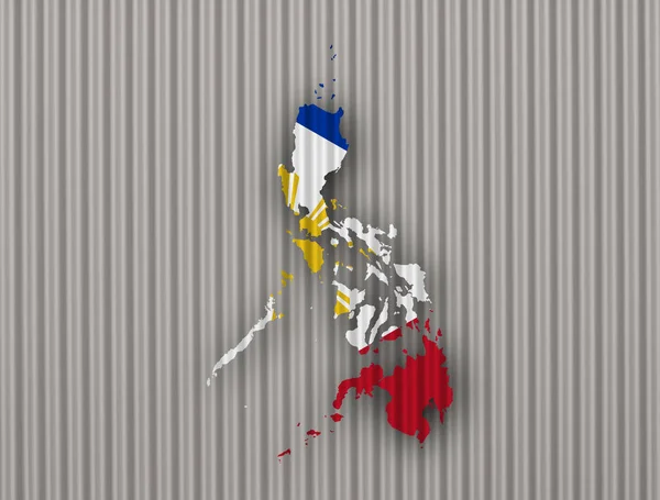 Peta dan bendera Filipina pada besi bergelombang — Stok Foto