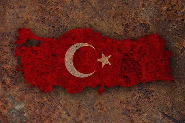 Peta dan bendera Turki pada logam berkarat — Stok Foto