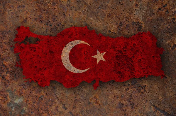 Harita ve paslı metal üzerinde Türkiye'nin bayrak