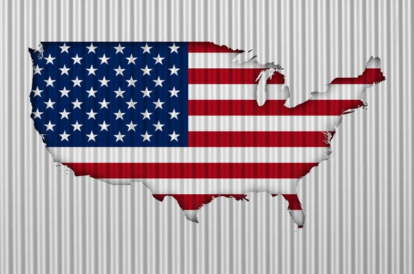 Map and flag of the USA on corrugated iron — Stock Photo, Image