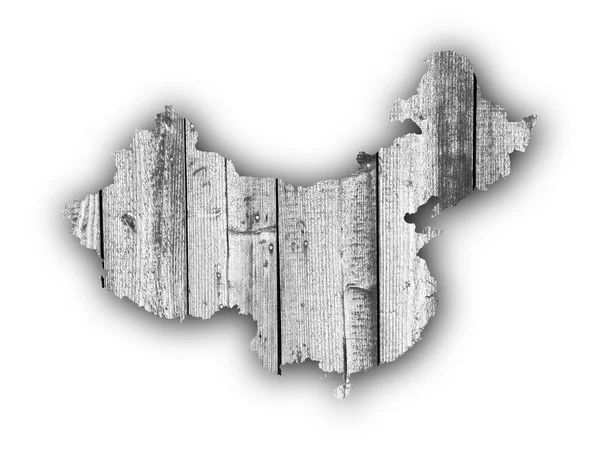Map of China on weathered wood — Stock Photo, Image
