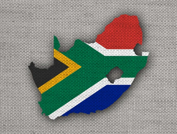 Mapa y bandera de Sudáfrica en lino viejo —  Fotos de Stock