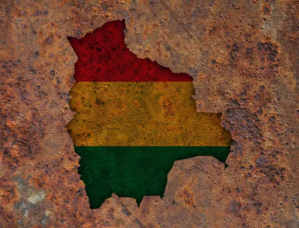 Harita ve paslı metal Bolivya'nın bayrağı — Stok fotoğraf