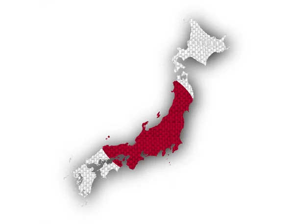 Karte und Fahne Japans auf altem Leinen — Stockfoto