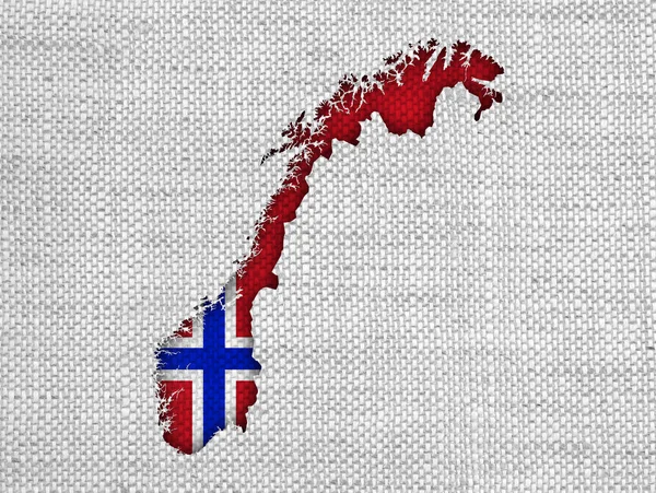 지도 및 리넨에 노르웨이의 국기 — 스톡 사진