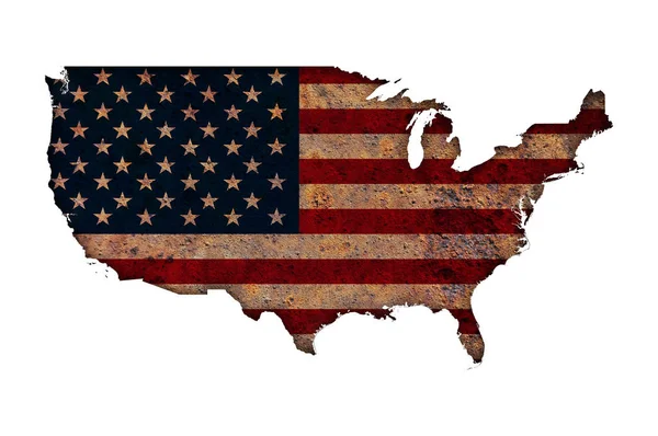 地图和国旗的美国在生锈的金属 — 图库照片