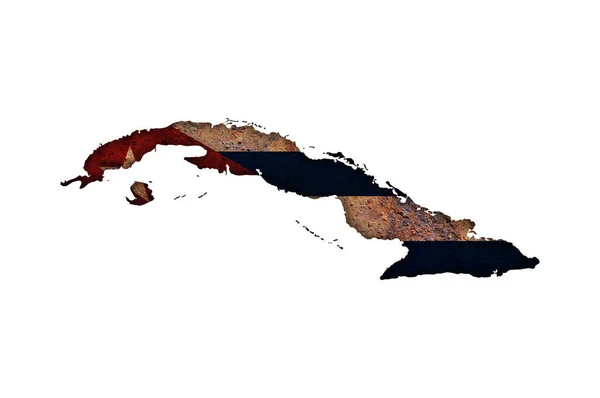 Mappa e bandiera di Cuba su metallo arrugginito — Foto Stock