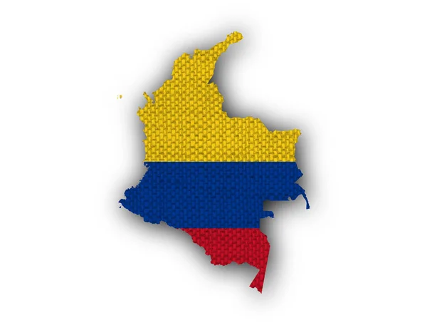 Kaart en de vlag van Colombia op oude linnen — Stockfoto