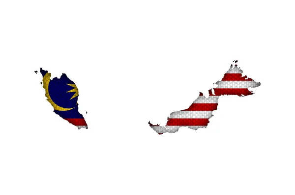 Mapa y bandera de Malasia en lino viejo — Foto de Stock