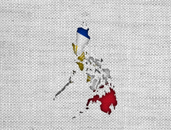 Mapa y bandera de Filipinas en lino viejo —  Fotos de Stock