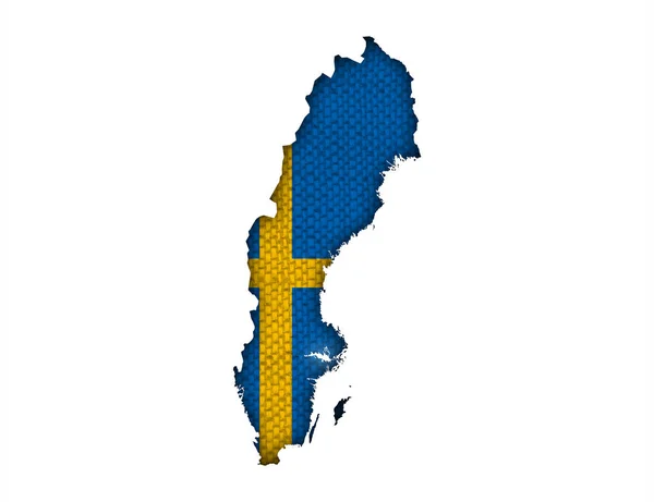 Karta och Sveriges flagga — Stockfoto