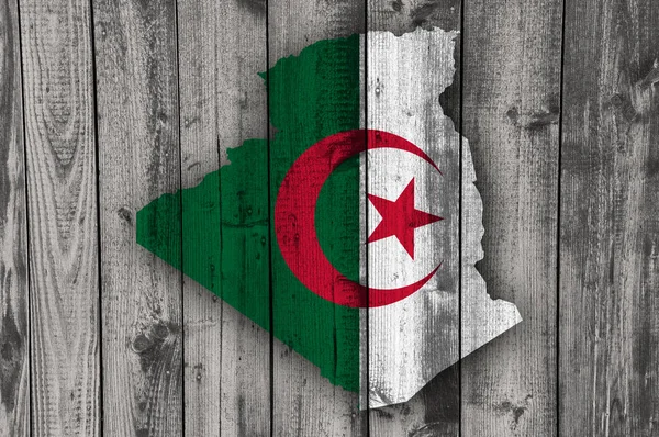 Χάρτης και σημαία της Αλγερίας στο ξεπερασμένο ξύλο — Φωτογραφία Αρχείου