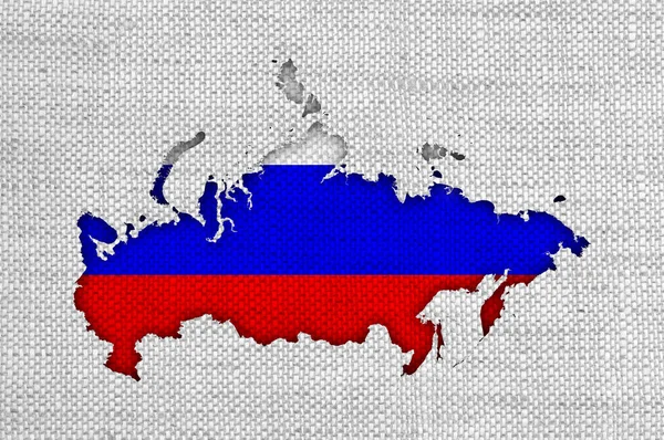 Mappa e bandiera della Russia sulla vecchia biancheria — Foto Stock