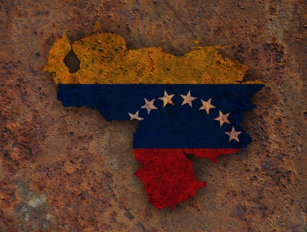 Mapa e bandeira da Venezuela em metal enferrujado — Fotografia de Stock