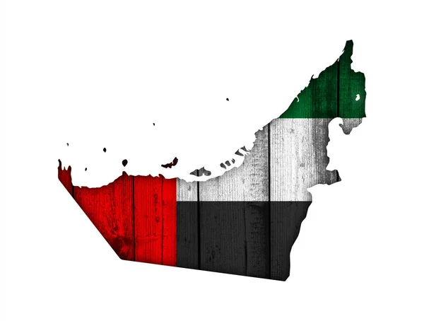 Map and flag of United Arab Emirates on weathered wood — Stock Photo, Image