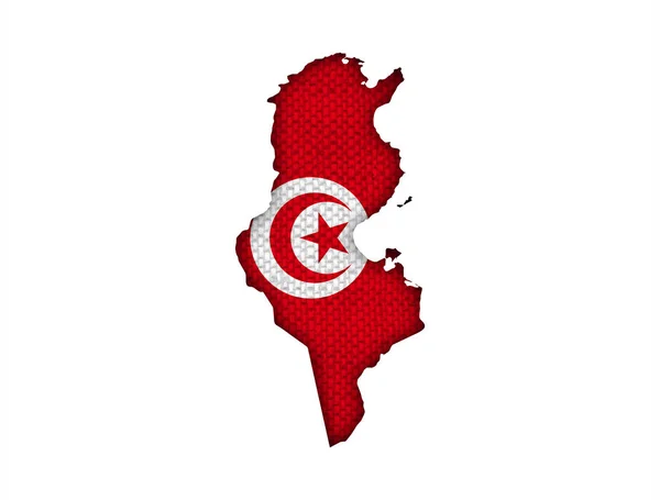 Mapa y bandera de Túnez en lino viejo — Foto de Stock