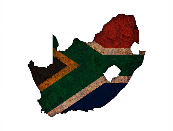 Carte et drapeau de l'Afrique du Sud sur métal rouillé — Photo