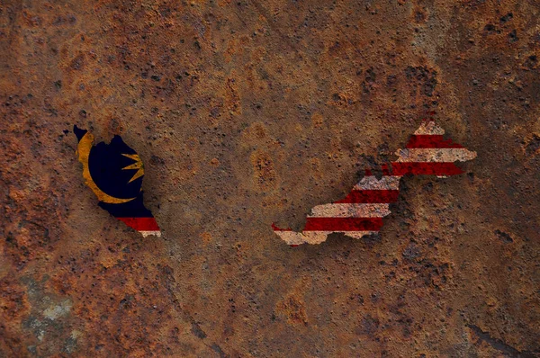 Карта и флаг Малайзии на ржавом металле — стоковое фото