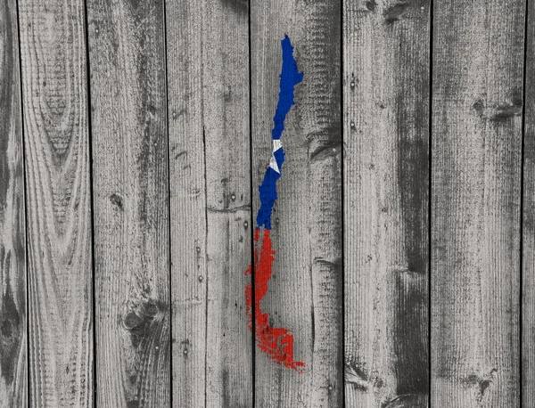 Map and flag of Chile on weathered wood — Stock Photo, Image