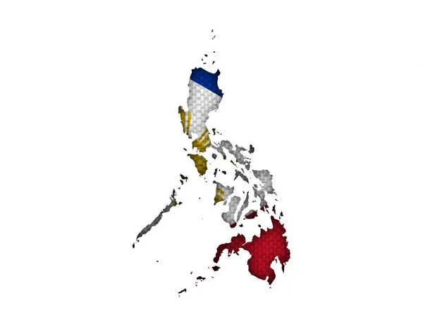 Mapa y bandera de Filipinas en lino viejo —  Fotos de Stock