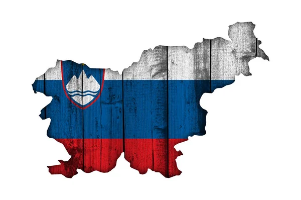 Mapa y bandera de Eslovenia en madera envejecida — Foto de Stock