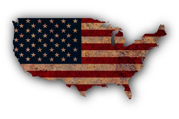 Kaart en de vlag van de VS op roestig metaal — Stockfoto