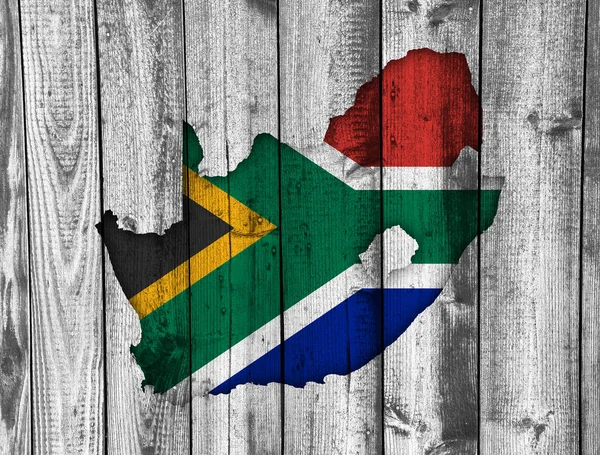 Carte et drapeau de l'Afrique du Sud sur bois altéré — Photo