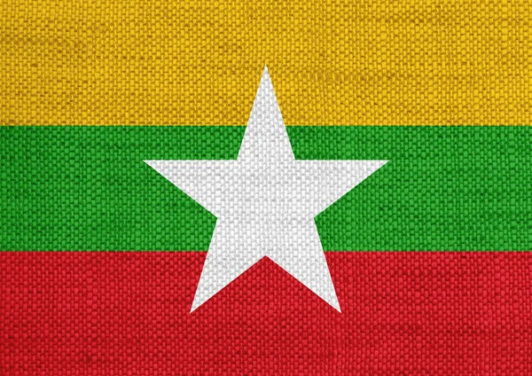 Flag of Myanmar on old linen — Stock Photo, Image
