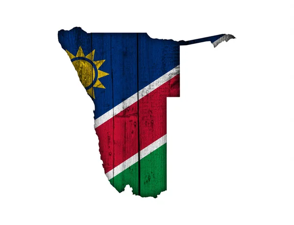 Map and flag of Namibia on weathered wood — Stock Photo, Image