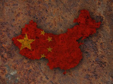 Harita ve paslı metal Çin bayrağı