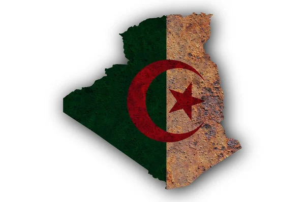 Térkép és rozsdás fém Algéria zászlaja — Stock Fotó