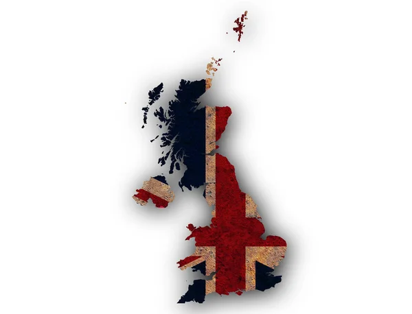 Harita ve Büyük Britanya bayrağı paslı metal, — Stok fotoğraf