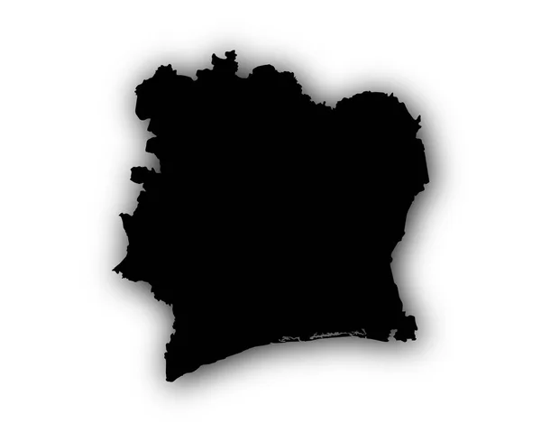 Karta över Elfenbenskusten med skugga — Stock vektor
