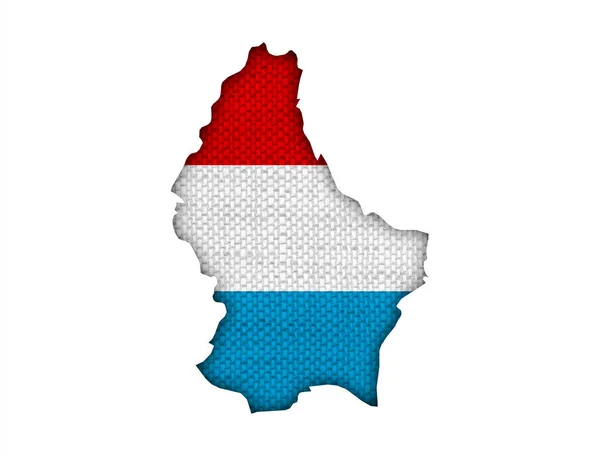 Mapa e bandeira de Luxembourg no linho velho — Fotografia de Stock